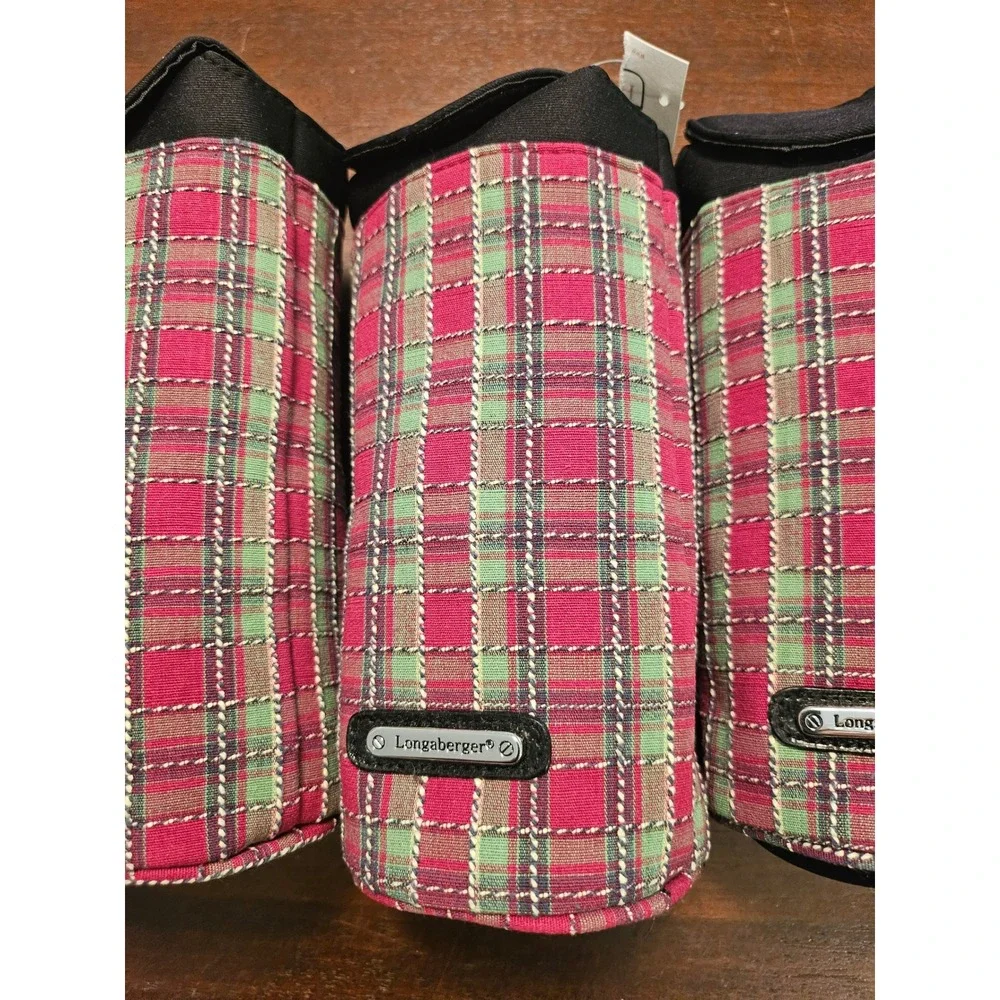 Longaberger Water Drink Bottle Beverage Lot of 6 Holiday Plaid Snap Handle